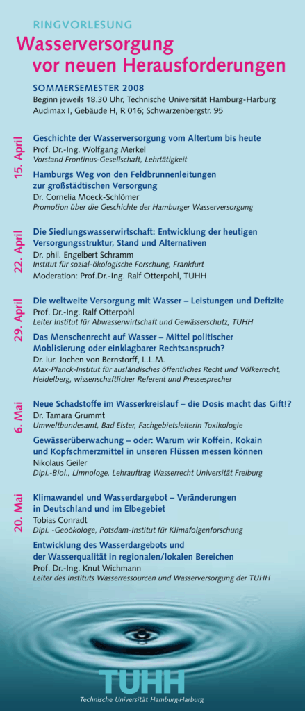 TUHH Ringvorlesungen - Wasserversorgung vor neuen Herausforderungen Flyer Nummer 1